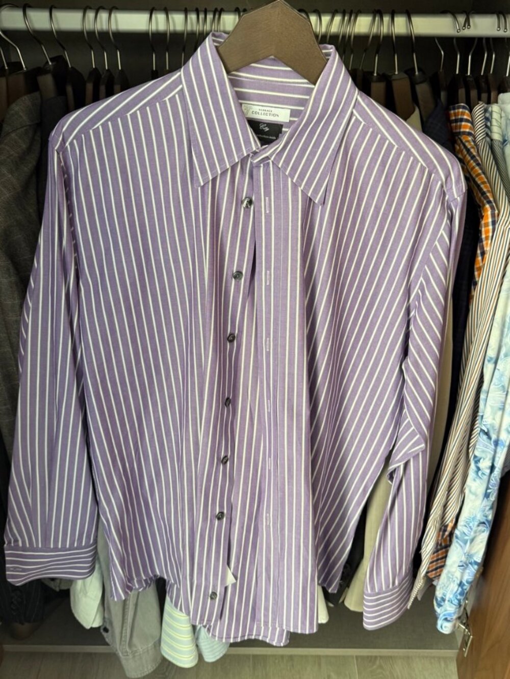 Versace Collection Purple Striped Dress Shirt – City Fit – Medusa Cuff